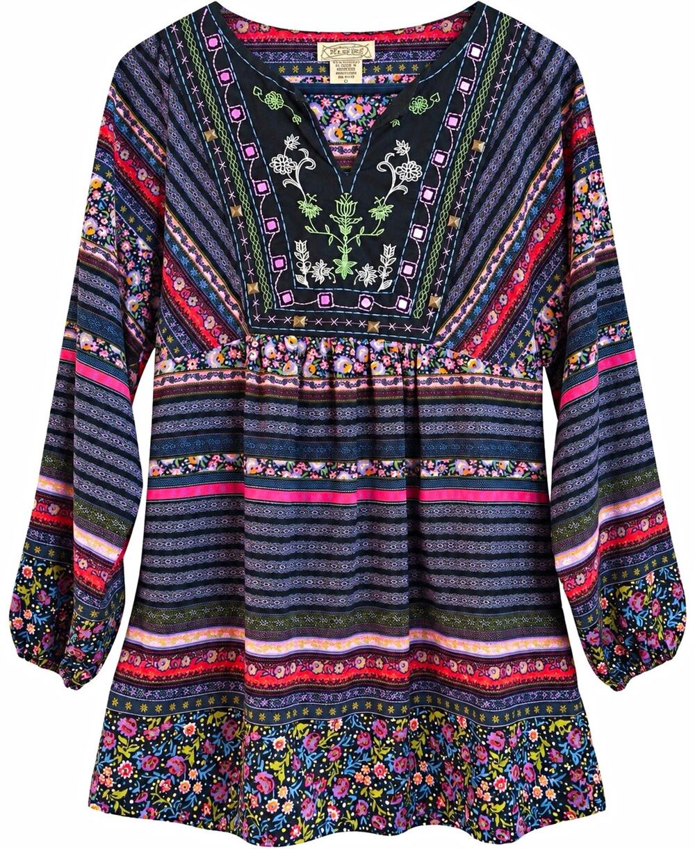 Art and Soul Women’s Small Boho Floral Embroidered Tunic Top Long Sleeve